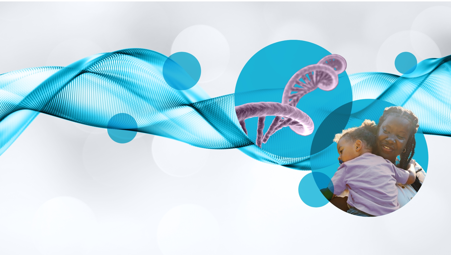 Gray background with blue abstract wave and two intersecting circles representing extraordinary science and life-changing therapies