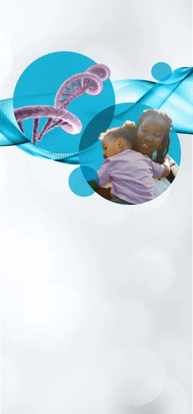 Gray background with blue abstract wave and two intersecting circles representing extraordinary science and life-changing therapies